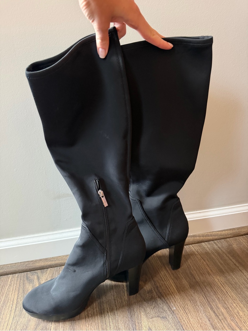 Donald J. Pliner Black Stretch Knee High Heeled Boots Size 9.5